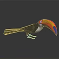 Vibrant Toucan with Colorful Beak Black Body White Throat Standing on Black Surface with Reflection