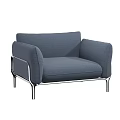 Modern Dark Blue Fabric Single Sofa With Wide Armrests And Metal Frame Design 3d model