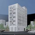Modern Mid Rise Residential Building Featuring Large Windows Trees Along Street and Blue Sky