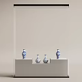 Transparent Display Cabinet Shelves Neatly Holding Blue and White Vases on White Base