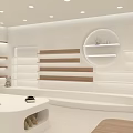 Elegant Modern Clothing Store Interior With White Display Racks Wooden Elements And Round Decor