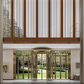 High Ceiling Natural Wood Hotel Lobby Front Reception Area With Bright Open Public Lounge