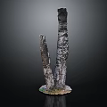Natural Wooden Stone Sculpture With Irregular Columns And Textured Surface On Grass Base