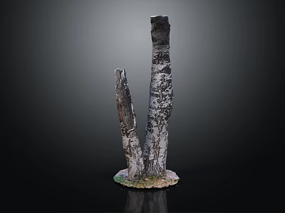 Natural Wooden Stone Sculpture With Irregular Columns And Textured Surface On Grass Base 3d model