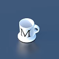 White Mug With Black Letter M And Saucer For Daily Household Use