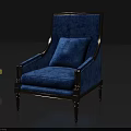 Elegant Blue Upholstered Single Sofa With Silver Metal Frame And Comfortable Cushion 3d model