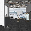 Modern Clothing Store Interior Design With Round Ceiling Lights Landscape Wall Art And Displayed Clothes