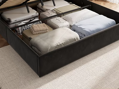 Storage Boxes Under Bed Frame With Folded Linens And Organizational Compartments 3d model