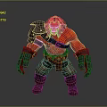Fantasy Red Skinned Muscular Creature Character With Black Hair Metal Shoulder Armor And Leather Belt