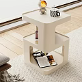 Modern White Coffee Table With Layered Design Mug Rabbit Figurine Books And Magazines