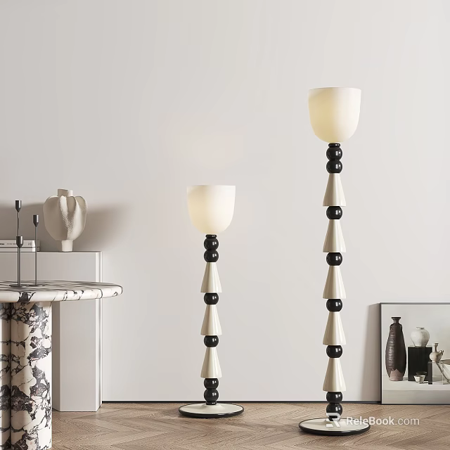 Modern Floor Lamps With Black White Design In Minimalist Interior 3d model 