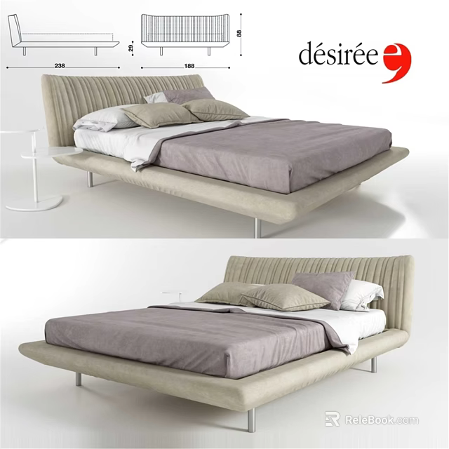 Modern Double Bed With Upholstered Frame Soft Bedding And Decorative Pillows 3d model 
