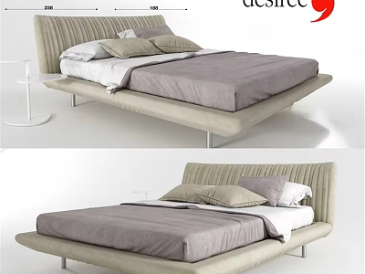 Modern Double Bed With Upholstered Frame Soft Bedding And Decorative Pillows 3d model