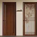 Wooden Doors With Lattice Design Bamboo Curtain Pattern And Wall Shelf Decor