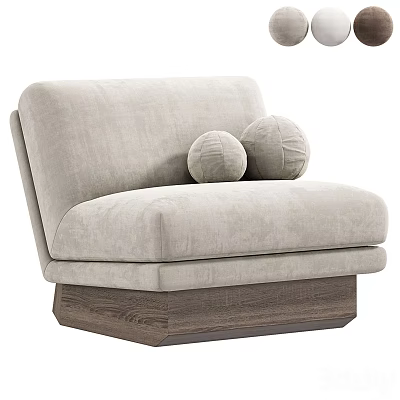 Modern Light Gray Accent Chair with Two Spherical Cushions and Wooden Base Design 3d model