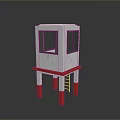 Small White Tower Model With Red Pillars Base Windows And Ladder