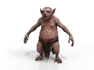 Mythical Animal Creature with Big Ears Stocky Body Tattered Loincloth and Long Fingers Standing 3d model
