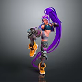Futuristic Female Character With Purple Long Hair Mechanical Armor And Dynamic Pose