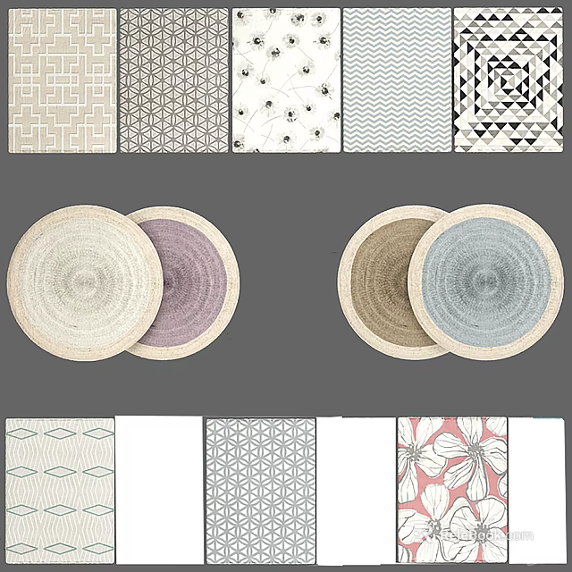 Round Rugs With Various Geometric Patterns And Colorful Textured Designs For Home Decor 3d model 