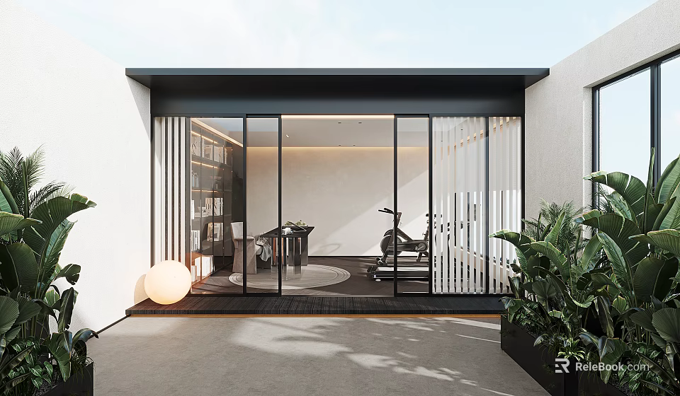 Modern Garden Design With Glass Doors Connecting Indoor Outdoor Living Space And Greenery 3d model 