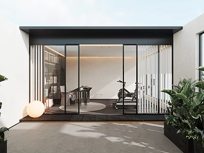 Modern Garden Design With Glass Doors Connecting Indoor Outdoor Living Space And Greenery 3d model