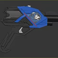 Blue And Black Toy Gun With Red Stripes And Emblem Design