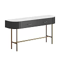 Elegant Console Table With Marble Top Gray Cabinet And Gold Metal Legs