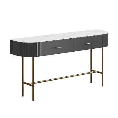 Elegant Console Table With Marble Top Gray Cabinet And Gold Metal Legs 3d model