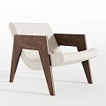 Modern Lounge Chair With Wooden Frame White Brown Upholstered Seat And Armrests