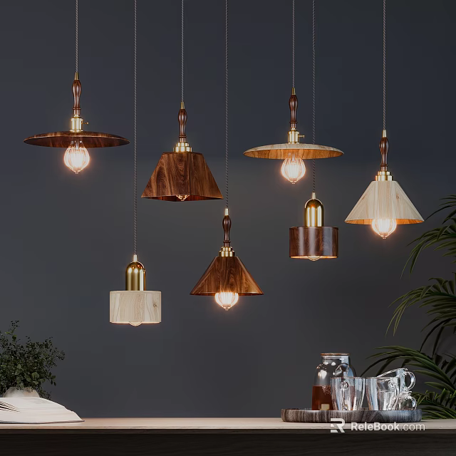 Modern Pendant Lights With Wooden Shades And Warm Lighting For Interior Design 3d model 
