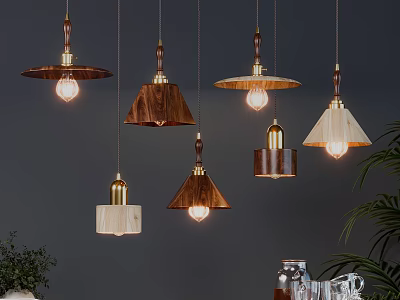 Modern Pendant Lights With Wooden Shades And Warm Lighting For Interior Design 3d model