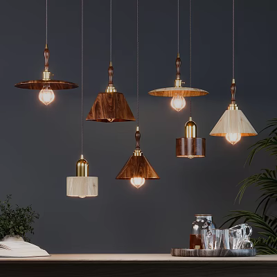 Modern Pendant Lights With Wooden Shades And Warm Lighting For Interior Design 3d model