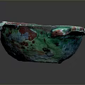 Artistic Bowl Shaped Sculpture With Green Red Swirled Colors And Textured Handles