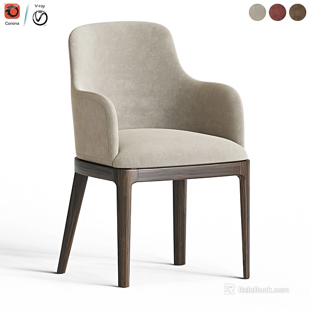 Modern Style Stool With Wooden Legs And Light Gray Fabric Seat 3d model 