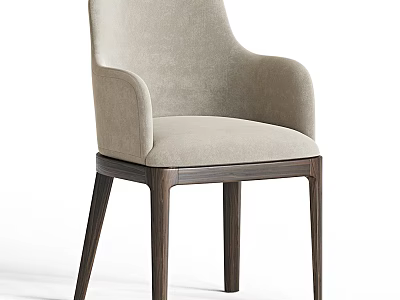 Modern Style Stool With Wooden Legs And Light Gray Fabric Seat 3d model