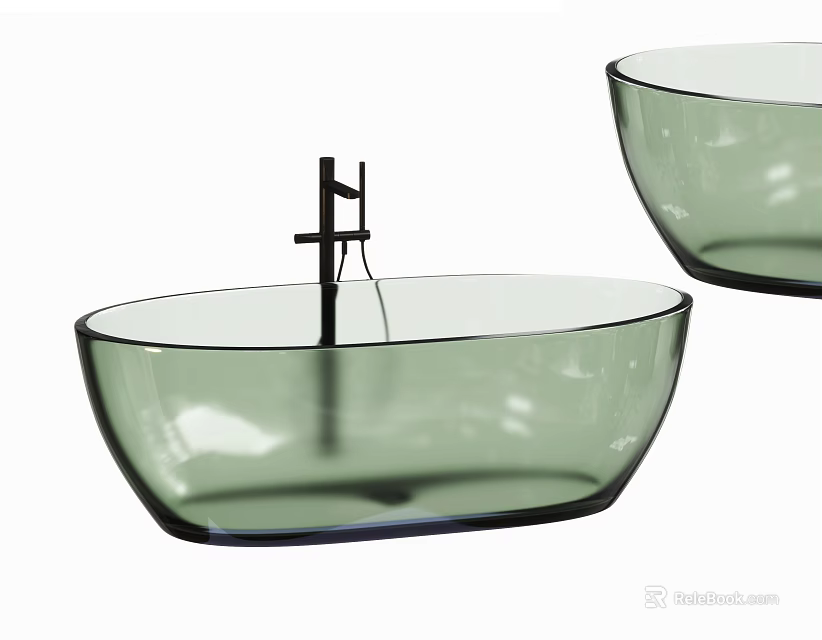 Modern Green Glass Bathtub With Oval Shape And Black Faucet 3d model 