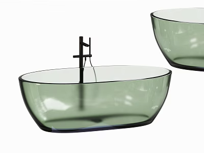 Modern Green Glass Bathtub With Oval Shape And Black Faucet 3d model