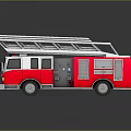 Red and White Fire Truck with Ladder and Reflective Surface in 3D Render