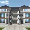 Two Story Detached Villa With Black Roof White Exterior And Spacious Courtyard