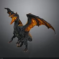 Detailed 3D Fantasy Dragon Model With Black Body Orange Red Wings Open Mouth