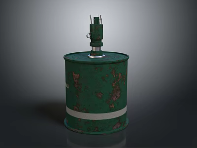 Green Rusty Household Barrel With White Stripe And Metal Top Structure 3d model