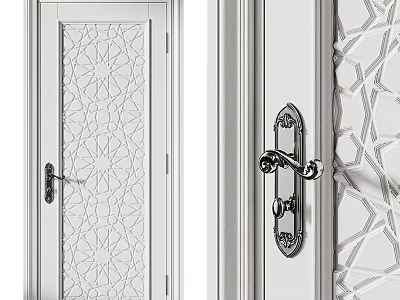 Modern Swing Door With Intricate Geometric Pattern And Decorative Metal Handle 3d model