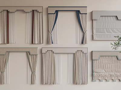 Different Curtain Styles With Decorative Valances And Textured Fabrics For Home Decor 3d model