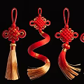 Traditional Chinese Knot Art Installation with Red Gold Tassels and Intricate Patterns