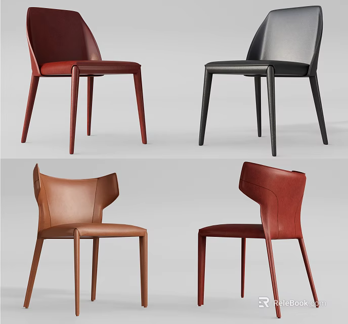 Modern Leather Dining Chairs Collection With Sleek Design And Multiple Colors 3d model 