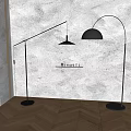 Modern Interior Floor Lamps With Arched Stands Dark Shades And Wooden Floor