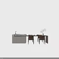 Modern Kitchen Dining Table Set With Brown Chairs And Marble Island Counter 3d model