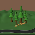 3D Cartoon Forest Scene With Green Trees Grassland Path And Yellow Stones