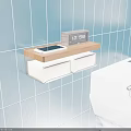 Bathroom Daily Necessities Wall Mounted Wooden Shelf With Tablet Clock And White Tissue Holders
