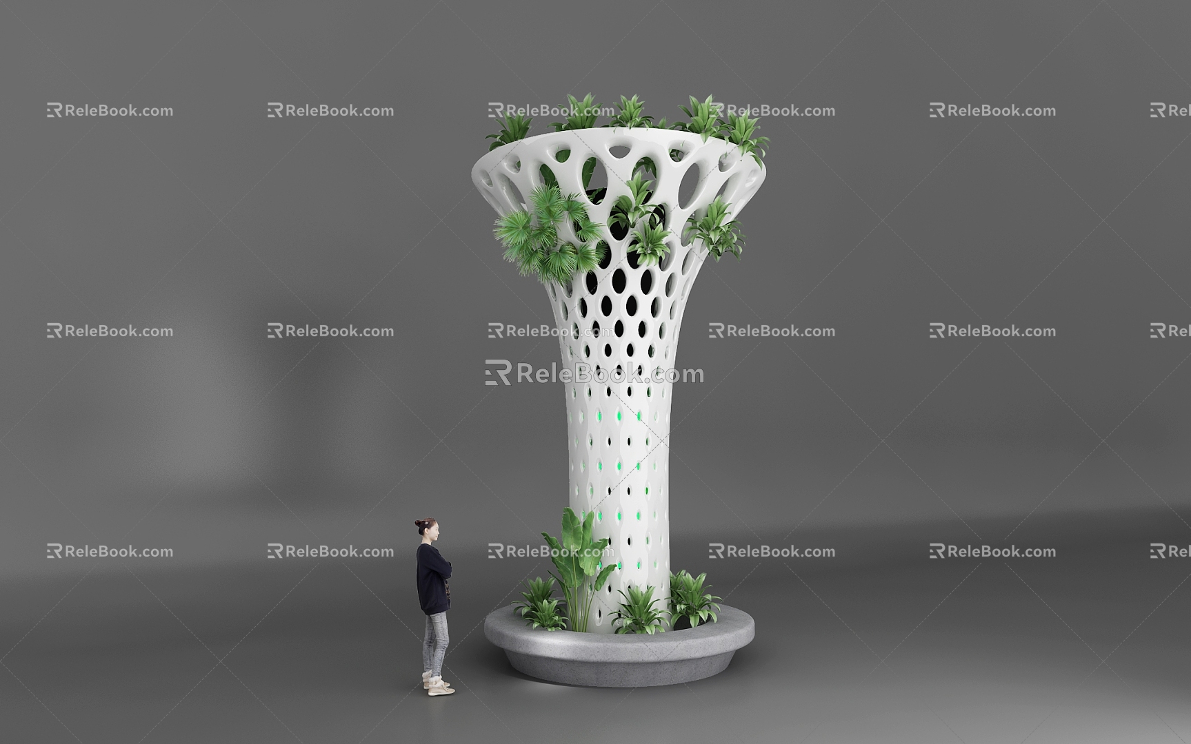 Modern style landscape column green plant landscaping model